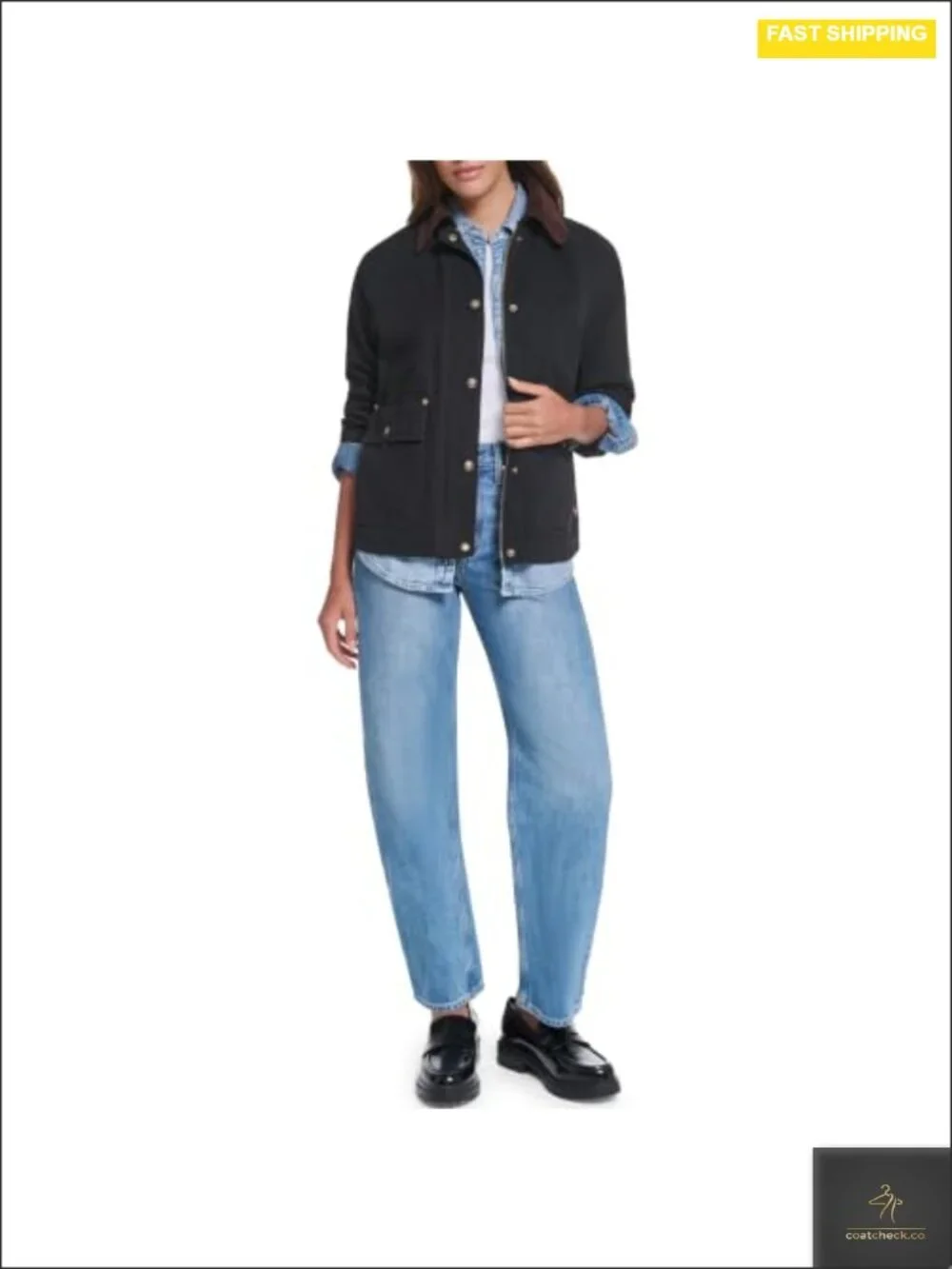 Cotton Casual Jacket with Corduroy Collar, Classic Fit, Lightweight